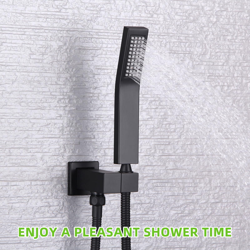 Wall Union with Hand Shower Holder, Angle Simple Brass Wall Mounted Supply Elbow with Adjustable Shower Wand Bracket Matte Black