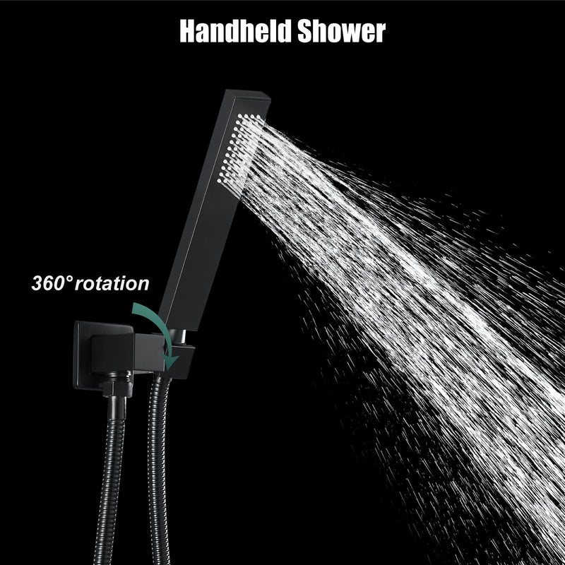 Heyalan SUS304 Stainless Steel Handheld Shower Wand High Pressure Luxury Shower Set High Flow Rectangle Hand Shower Spray with Wall Connector Holder and hose, Straight Style Matte Black