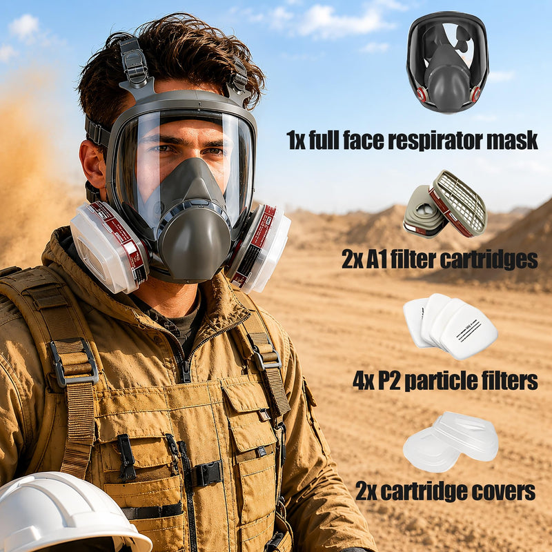 Reusable Half Facepiece, Half Facepiece with Goggle, Protection from Dust and Organic Vapors, for Painting, Sanding, Polishing, Spraying, Decorating