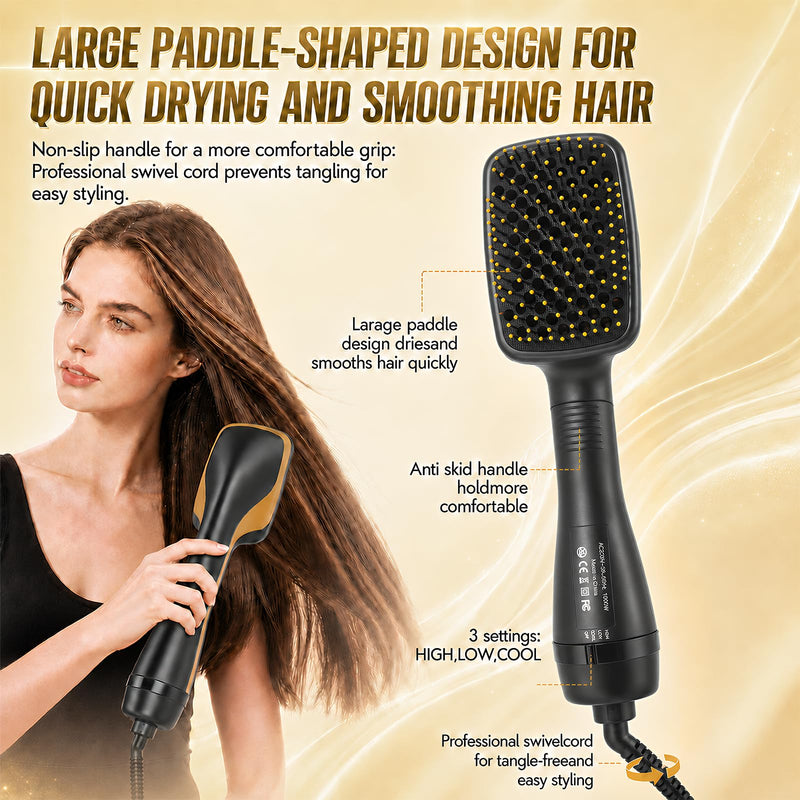 3 in 1 Hair Dryer Brush,Hot Air Styling Brush with Negative Ion,Hairdryer Straightener Comb for Frizz-Free Salon with 3 Heat/2 Speed Settings,One Step Hair Dryer and Styler for All Hair Types