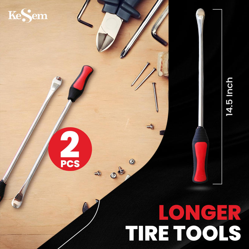 2 Pack 14.5" Tire Spoons Changing Tire Lever Tire Iron Bar Set Tire Repair Tool Kit Tire Changer Remove Tyre Heavy Duty Metal Steel for Motorcycle Bike Scooter Bicycle Mower Dirtbike 14.5 inch long