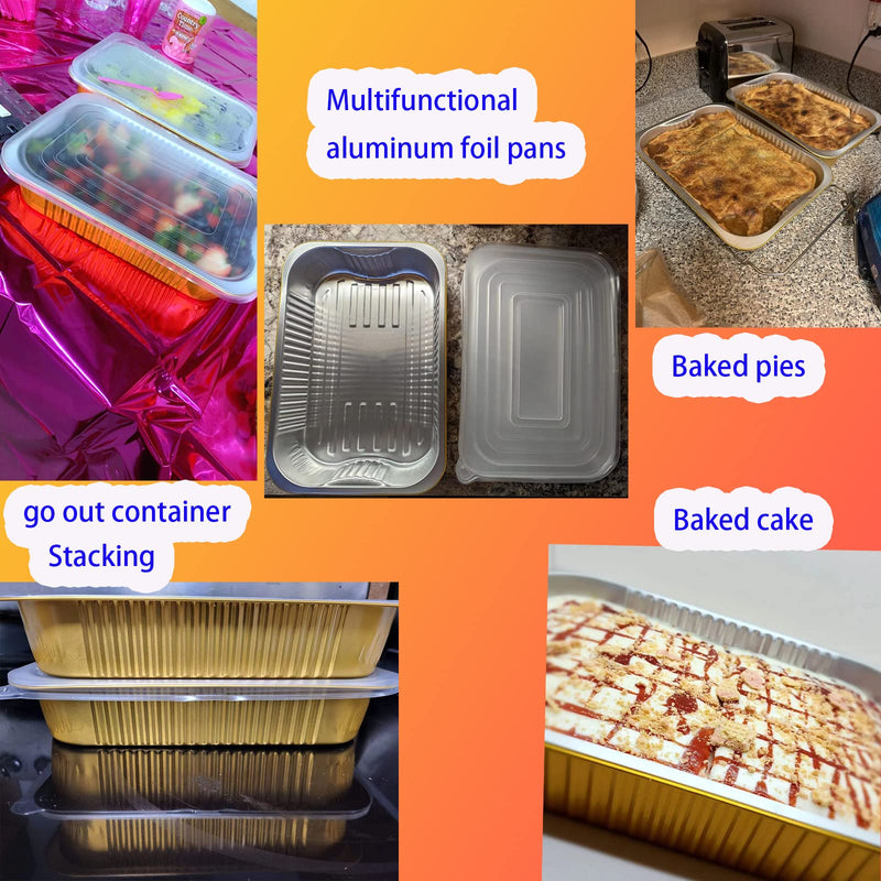 Gold Aluminum Foil Baking Pans 9"×13" with Lids | Heavy-Duty, 10 Pack + 10 Lids, Disposable, Reusable, 3500ML Capacity 13"×9"(10pack+10Lids)