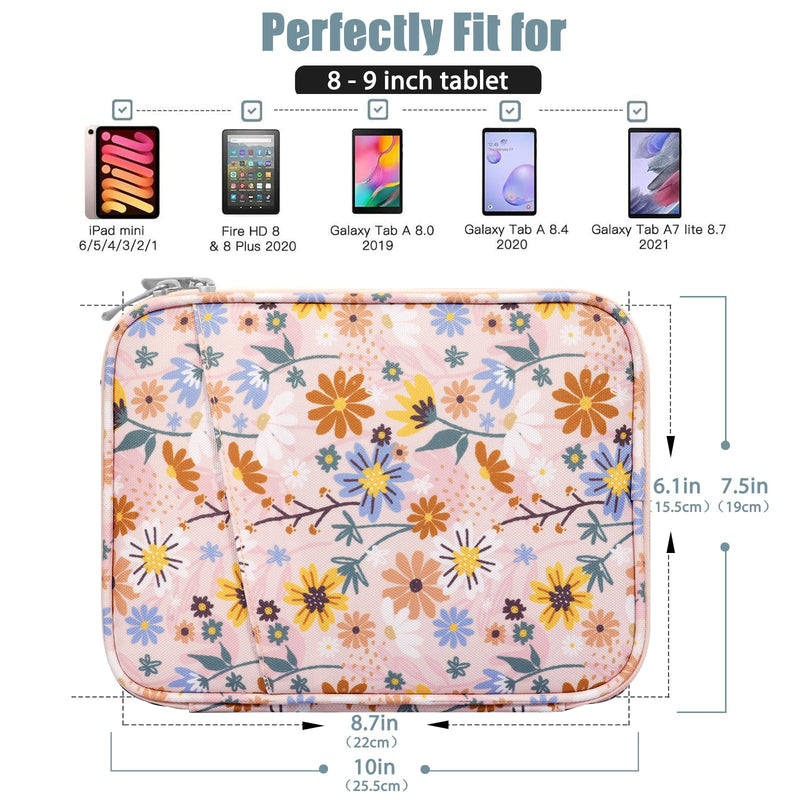 TiMOVO 8-9 Inch Tablet Sleeve Case Compatible with iPad Mini 6, iPad Mini 5/4/3/2/1, Galaxy Tab A7 Lite 8.7/Tab A 8.0/Tab A 8.4, Fire HD 8 & 8 Plus 2020, Portable Protective Bag, Yellow Flower