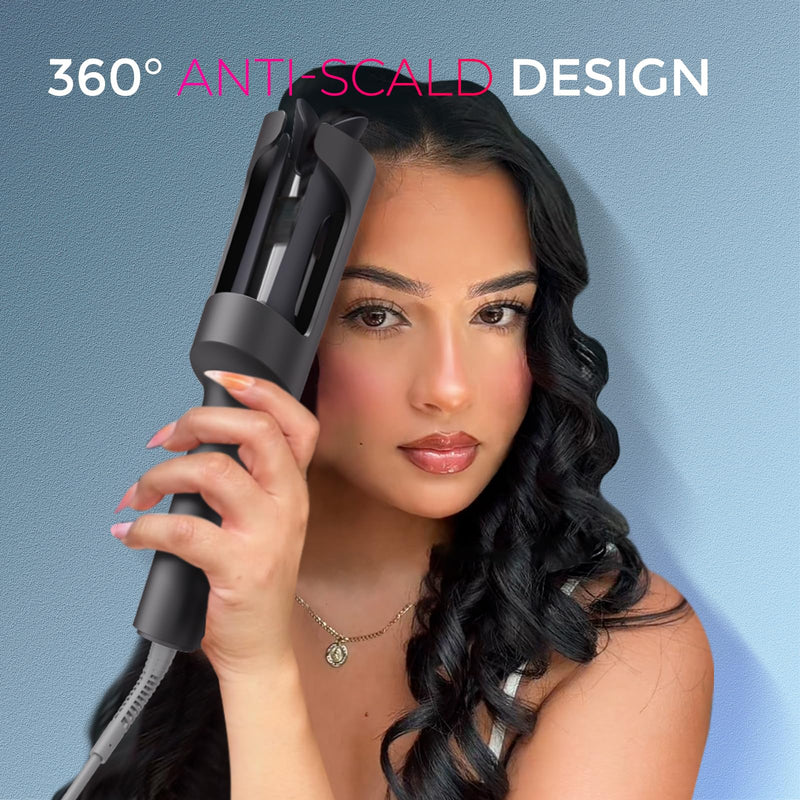 TYMO Hair Curler Automatic Rotating - CURLPRO, Curling Wand, Gray 1.25 inch | Ceramic Coating, Anti-Scald Curling Iron, Portable 500 Million Ionic, Dual Voltage, Beach Waver, Lightweight for Travel Metallic Gray 1 1/4 inch