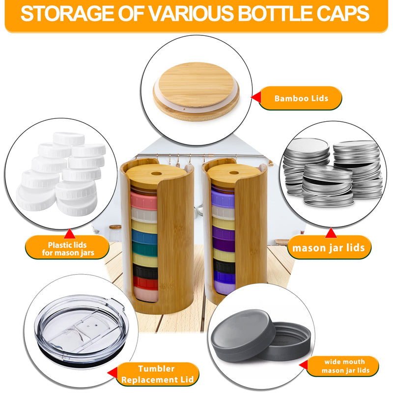 Mason Jar Lid Organizer, Wide Mouth Lid Holder (2pcs, Wide Size) | Mason Jar Lid Storage Made of Bamboo, Stackable Space-Saving Rack, Suitable for Mason/Canning/Bamboo Lids