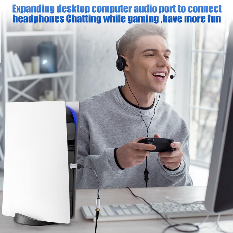 USB 3.0 Male to 3.5mm TRRS 4-Pole Female Headphone Jack Adapter, USB-A to Aux Audio Dongle Cable Cord, External Sound Card Converter for Headset, Mac, PC, Laptop, Mac, Desktops, Linux, PS4-0.6 Feet 1 Pack USB A Male to 3.5mm Female