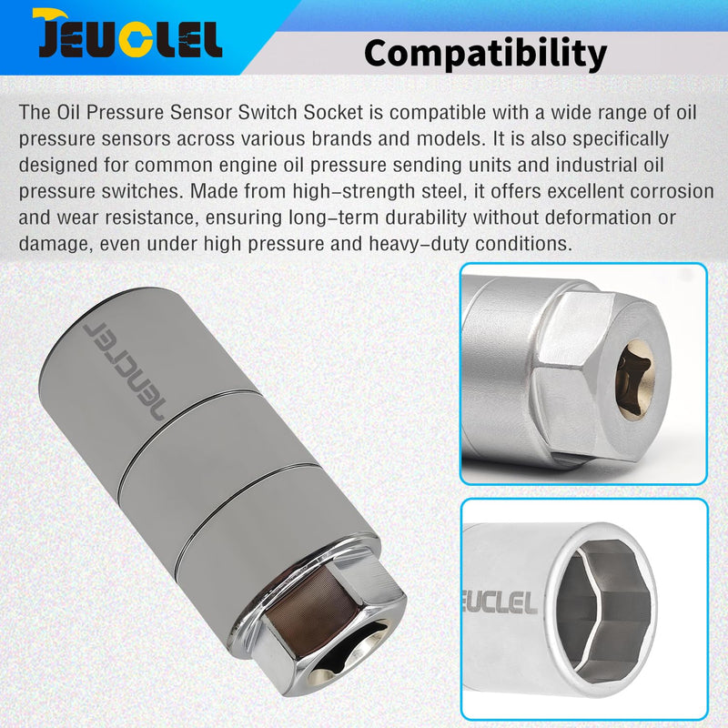 Oil Pressure Sensor Switch Socket, Special Size 1-1/16 Inch 27mm (Min) - 28.3mm(Max), 3/8" Drive Oil Pressure Switch Socket for Quick Removing & Installing Oil Sending Unit, Wrench Remover 3/8 Drive