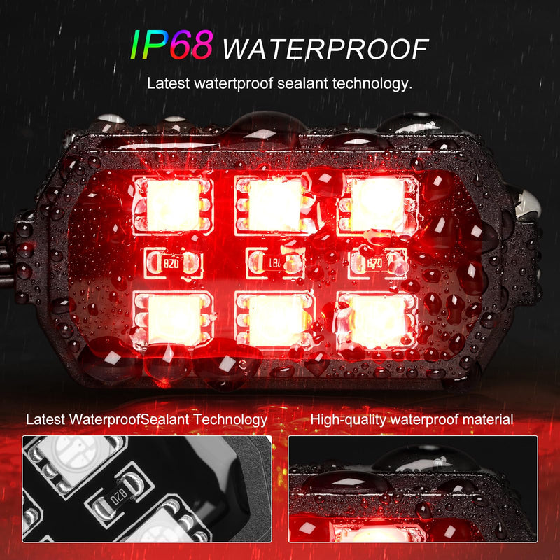 Motorcycle LED Underglow Kit, ICICAR 12 Pcs APP Control RGB 16 Million Color Dual Remote Music Mode IP68 Waterproof Led Lights, Motorcycle Lights with Power Switch