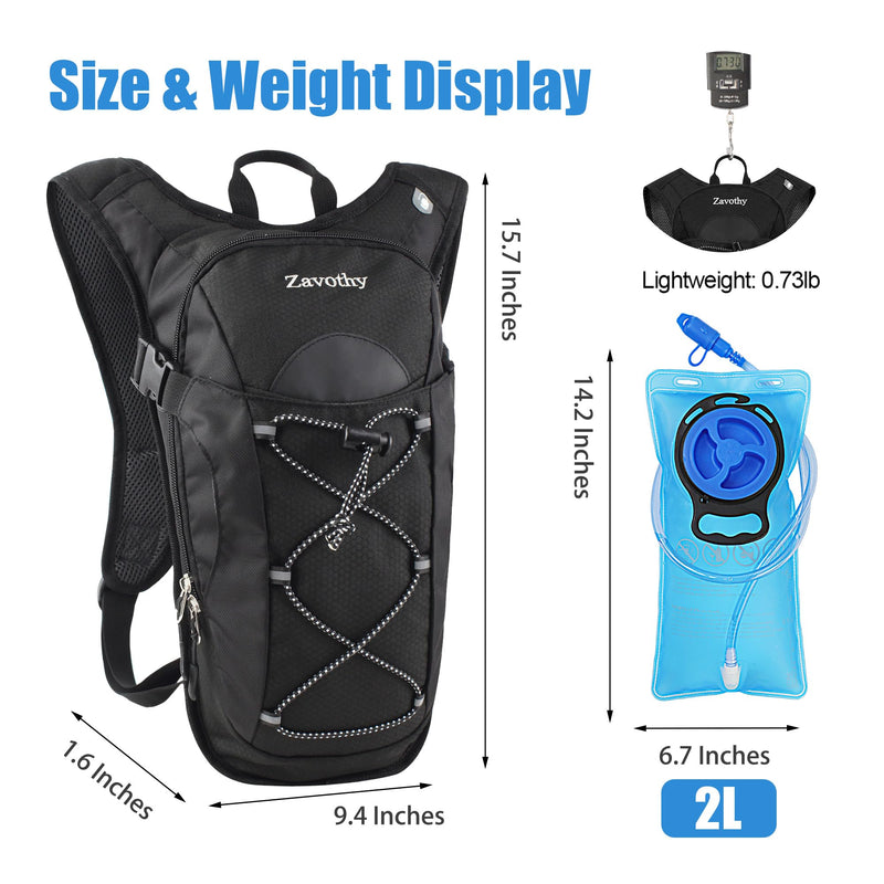 Zavothy Hydration Backpack with 2L Hydration Bladder Water Backpack for Hiking Hydration Pack for Running Cycling Hiking New Black