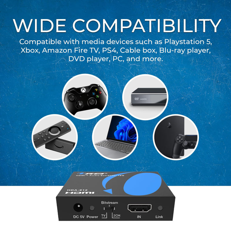 OREI 4K 60Hz 18G HDMI 2.0 Audio Converter Extractor - SPDIF + 3.5mm Output - HDCP 2.2 - Dolby Digital/DTS Passthrough CEC, HDR, Dolby Vision, HDR10 Support (HDA-912)