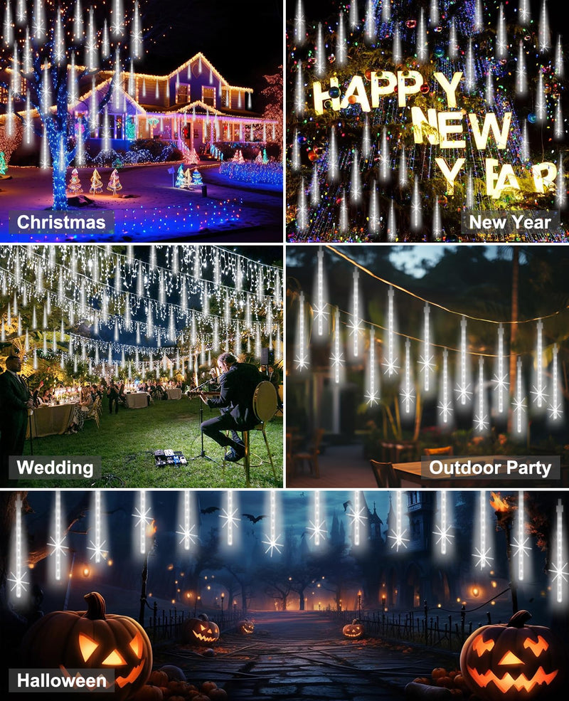 Christmas Lights Outdoor 16 Inch 20 Tubes Meteor Shower Rain Light, Waterproof Falling Icicle String Lighting for Xmas Tree Yard House Decor,Shine White Shine White 16 IN 20 Tube