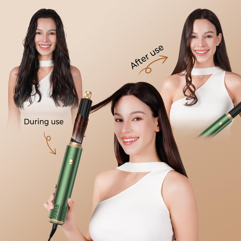UKLISS Air Styler 5 in 1 Hair Styler Set 1000W Hot Air Styler High Speed Lonic Multi Styler Hair Dryer Brush, Auto Air Curler, Volumizer, Round Brush for Women Green