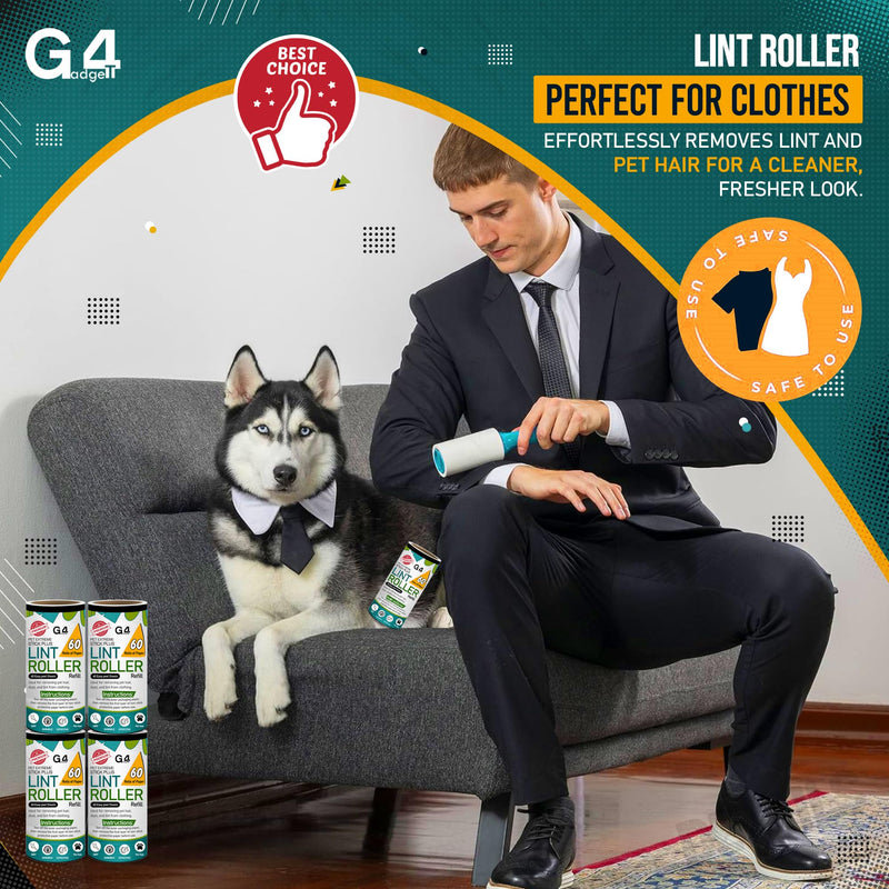 G4GADGET Lint Roller for Pet Hair – 7 Refills (420 Sheets) with 1 Handle – Extra Sticky Lint Remover for Clothes, Furniture, Carpet – Cat & Dog Hair, Dust & Fluff Cleaner