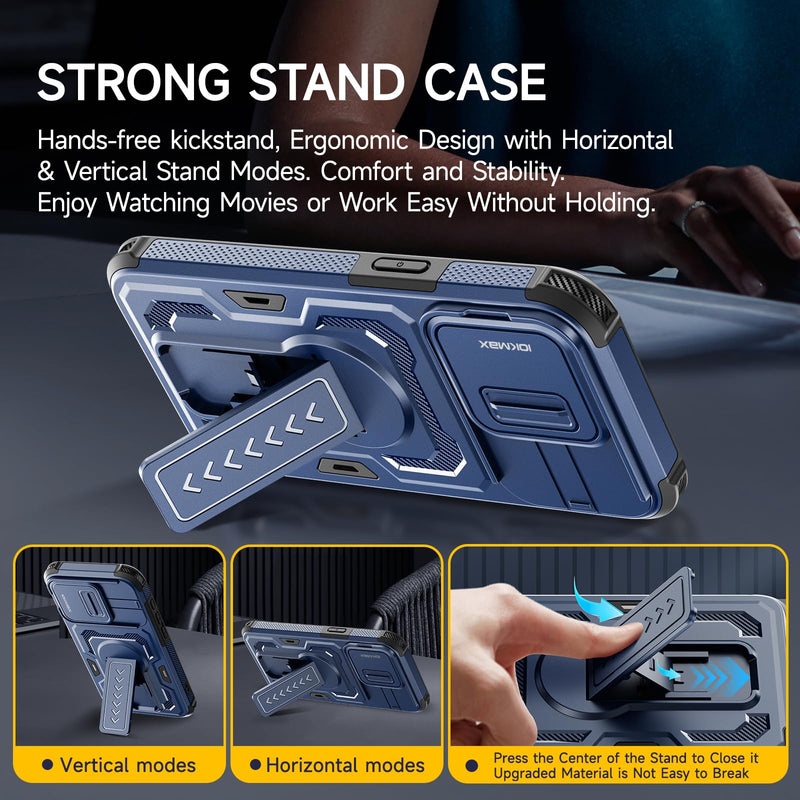 for iPhone 17e Case/iPhone 16e Case with 2*Screen Protector, Blue | Slide Camera Cover,Kickstand,Lanyard Strap, Military Grade Shockproof Protective Heavy Duty Non-Slip for 17e Phone Case 6.1"