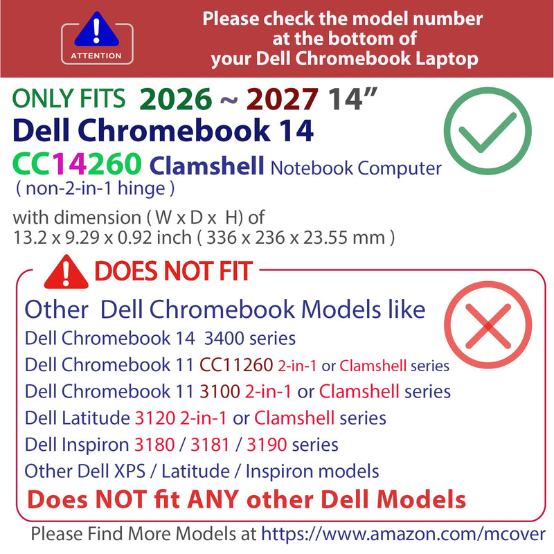 mCover Case ONLY Compatible with 2026+ 14-inch Dell Chromebook 14 CC14260 Clamshell Laptop (Without 360 ° Hinge, NOT Fitting Any Other Dell Models)- Green