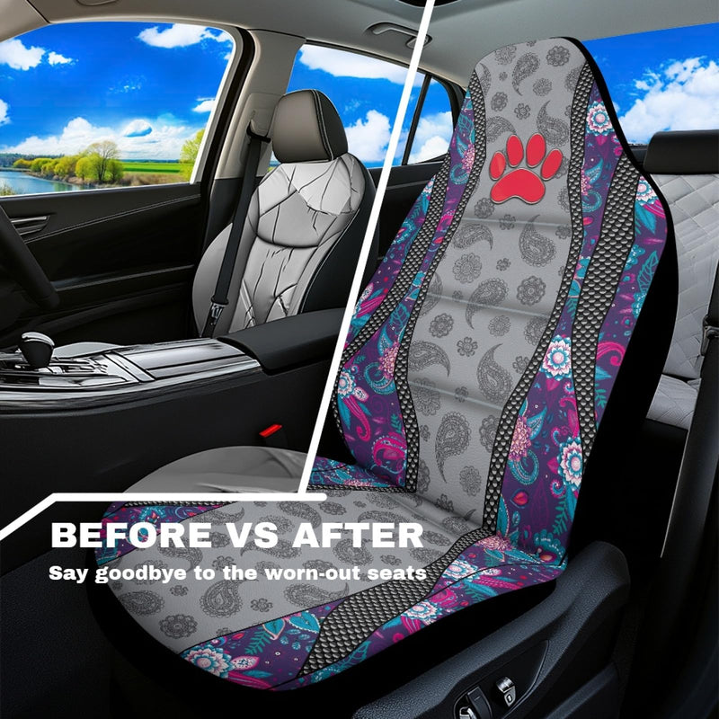  [AUSTRALIA] - Red Paw Print Car Seat Covers Non-Slip Automobile Seat Covers Boho Flower Waterproof Front Seat Cushion Interior Auto Accessory Protection for Cars Truck Van, 2 Pcs Set A-Red Paw Print Boho Flower