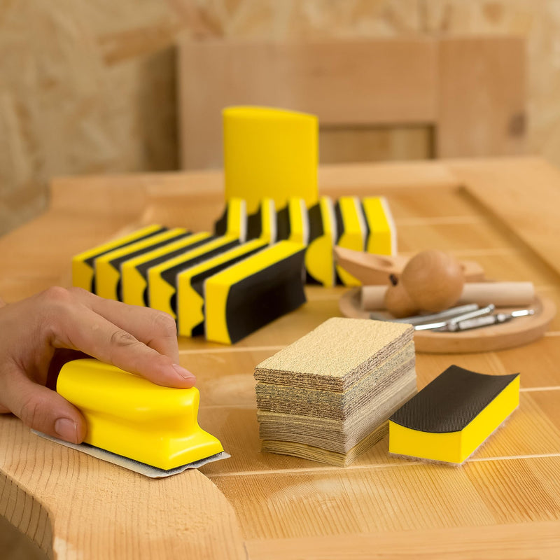 56 PCS Hand Sanding Block Set Include 16 PCS Contoured Profile Sander Block and 40 Sheet Sandpaper Interchangeable Assorted Convex & Concave Shapes Used for Woodworking Furniture, Auto Paint 16 PCS Block + 40 PCS Sandpaper