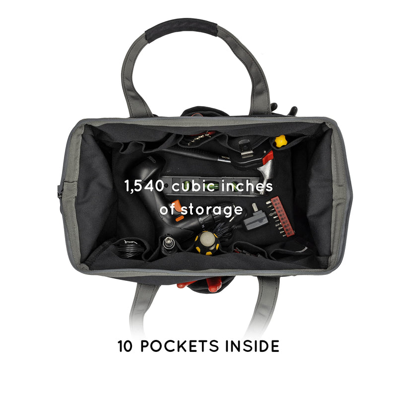 Coreflex 14 inch Wide-Mouth Tool Bag, Gear Bag, Multiple Purpose - for Plumbers, Electricians, Handymen also good for daily use, office use and camping. (Black) Black