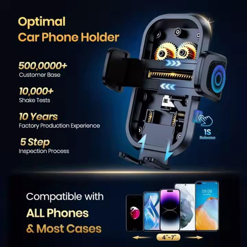 3-in-1 Car Phone Holder 360° Adjustable Car Phone Mount, Cell Phone Holders for Your Car for Dashboard Vent, All Smartphones & Car Models (Black) [122+LBS Strongest Suction & Stable Clamp Arm]
