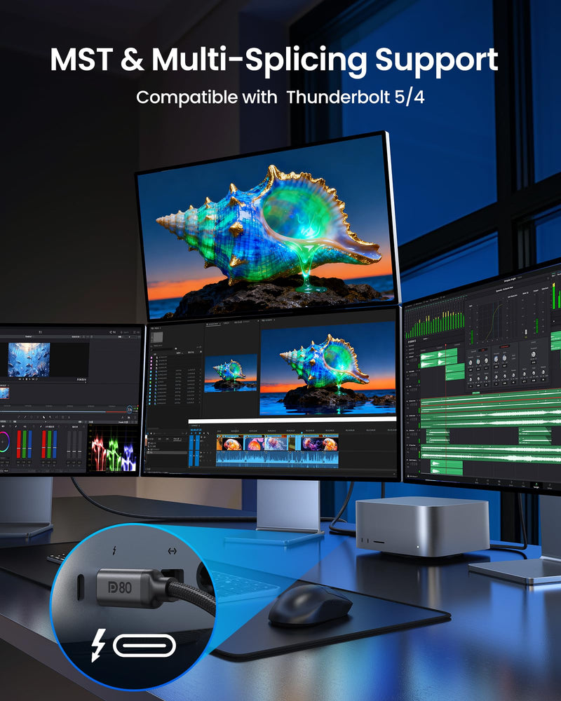 Silkland 80Gbps USB C to DisplayPort 2.1 Cable [16K@60Hz, 8K@240Hz, 4K@540Hz], Unidirectional Thunderbolt 5/4 to DisplayPort, USBC to DP for MacBook, Mac mini, Odyssey G8/G9, iPhone 17, 6.6FT 6.6 Feet