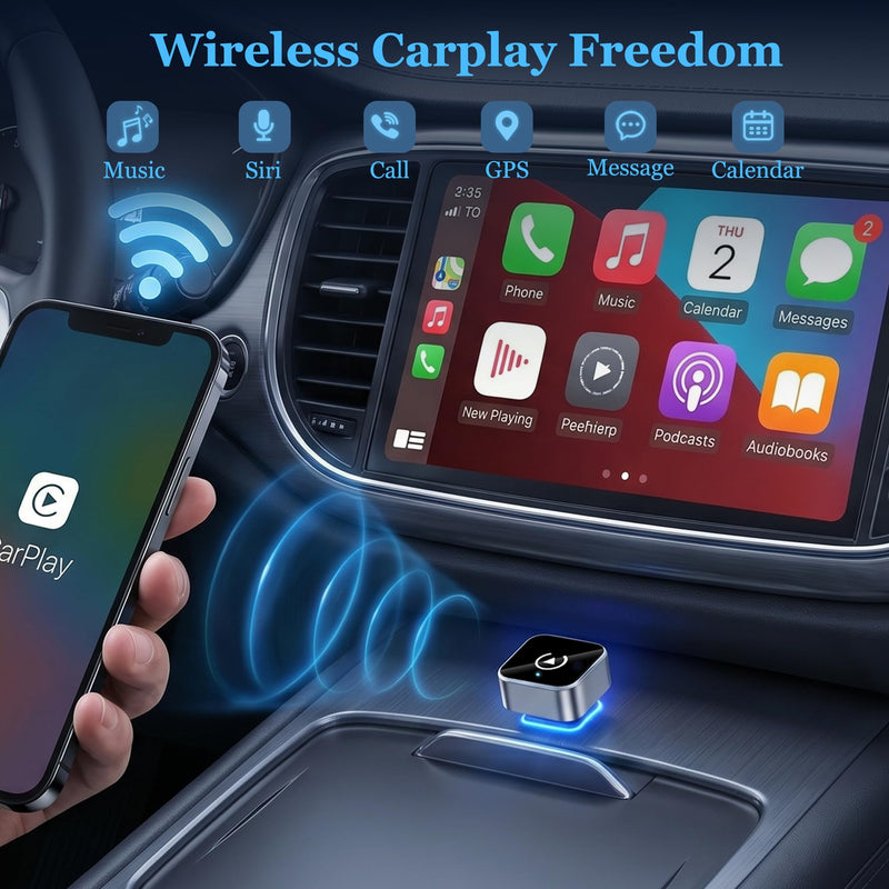 2026 Upgraded Wireless CarPlay Adapter for iPhone & Android, Auto-Connect | 2-in-1 Adapter, Fast Auto-Connect, Stable Connection, Mini Size Plug, For iPhone & Android, Convert Wired to Wireless Dongle Silver
