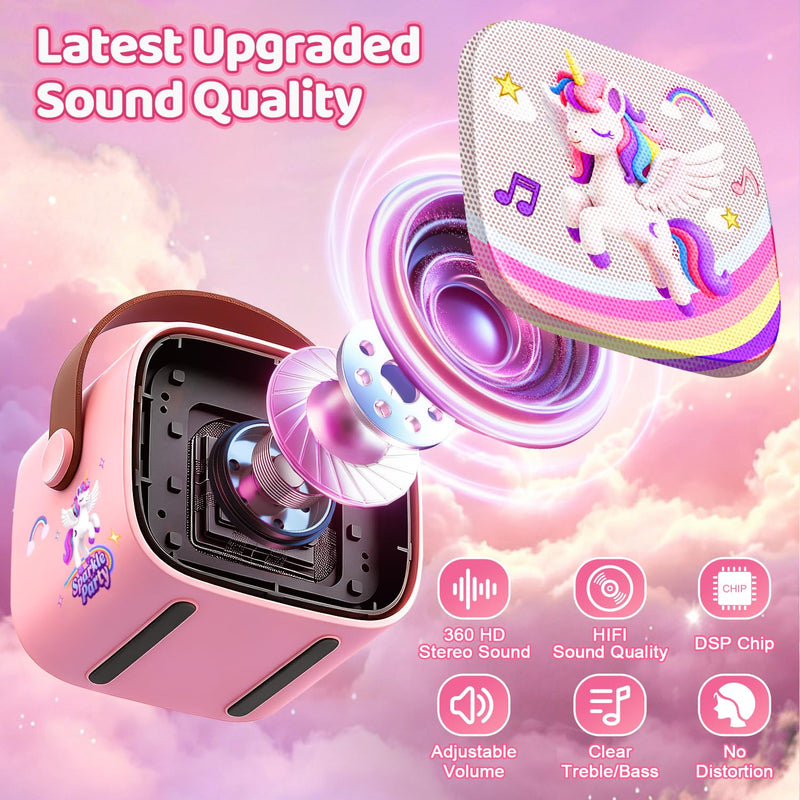 Unicorn Karaoke Machine for Kids, Clear&Loud Sound Portable Mini Karaoke Machine+2 Wireless Microphones for Kids, 4 Voice Changers+Bluetooth, Birthday Gifts for 2-8 Year Old Girls Unicorn Gifts