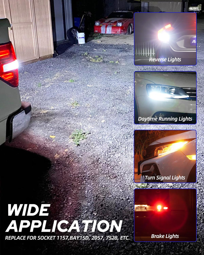 AUTOONE White 1157 LED Light Bulbs, 700% Brighter & 6500K White 7528 2057 2357 LED Bulbs for Backup Reverse Parking Signal Blinker Tail DRL Brake Lights, 2PCS 1157/2357