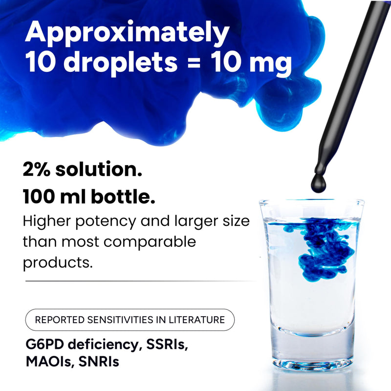Methylene Blue 2% Pharmaceutical Grade Drops, 100ml Double Strength Methylene Blue Liquid for Humans | USP Grade, 3rd Party Lab-Tested | High Potency Dosage with Dropper by Bio Bloom