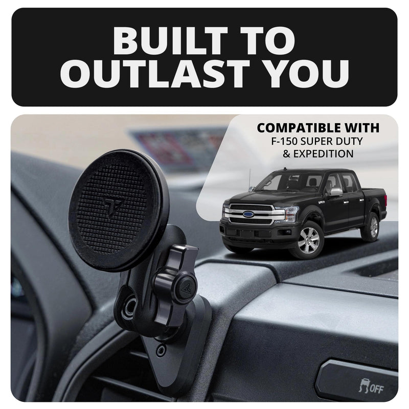 Tackform Link Vent Phone Mount Compatible with 2015-2020 Ford F-150, 2017-2021 Super Duty, 2018-2021 Expedition | Aluminum | Compatible with MagSafe | Universal Magnetic Holder | 2" Arm | Black Knob Large Magsafe Magnet