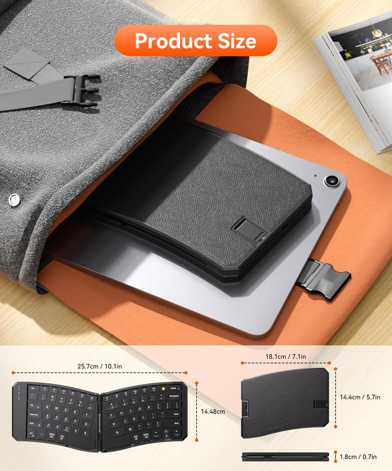 Ergonomic Foldable Keyboard, 3-Device Dual Mode 2.4G & Bluetooth | Ultra-Slim Portable Wireless Design for Travel&Lap Use, Connects up to 3 Devices, Compatible with iOS, Android, Windows