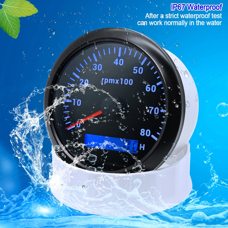 ARTILAURA Tachometer Boat Tacometro 85mm 3-3/8" 7 Color LED 8000 RPM Gauge for Car AUTO Marine Truck 9-32V (Black) Black