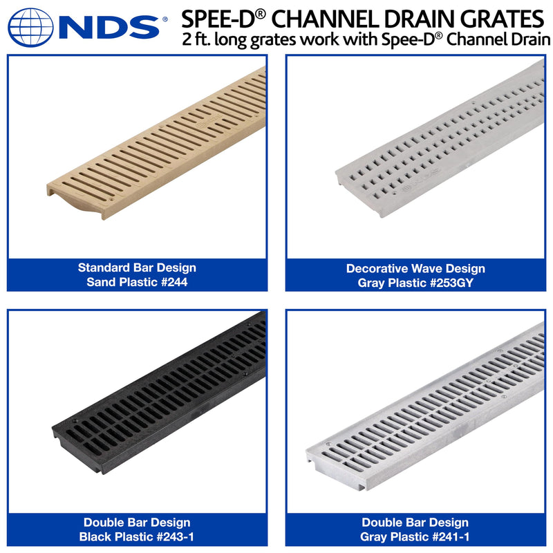NDS 243-1 Spee-D Channel Drain Grate, 4-1/8-Inch wide X 2-Feet long, for Driveways, Patios, Pool Decks and Commercial Areas, Plastic, Black