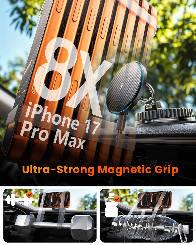 15W MagSafe Car Mount Charger, Vacuum Magnetic Phone Holders for Your Car | [89+LBS Strong Suction, 2800gf Strong Magnetic] Wireless Car Charger, Car Phone Holder for iPhone 17-12, Samsung, Gifts Carbon Fiber