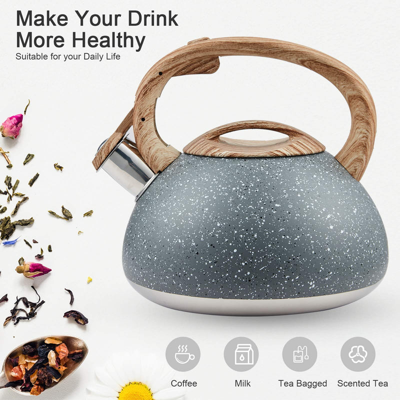 s-p Whistling Tea Kettle Stainless Steel Teapot,Teakettle for Stovetop Induction Stove Top,Fast Boiling Heat Water Tea Pot 2.2 Quart(Gray) 2.2 Quarts Gray
