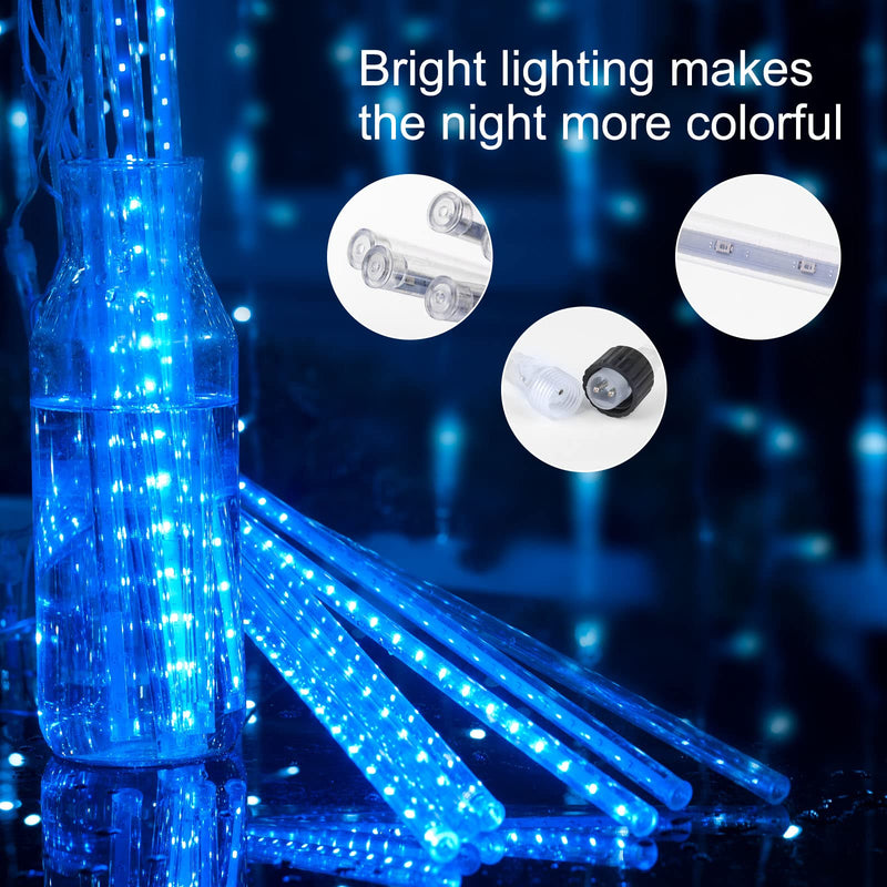 Minetom Meteor Shower Icicle Christmas Lights Outdoor, 16 Inches 16 Tubes 576 LED Dropping Connectable Hanging Falling Rain Lights for Tree Bushes Holiday, Blue