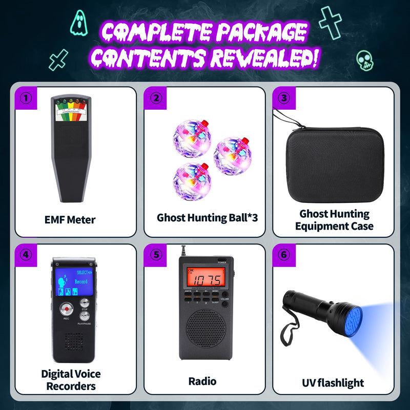 Professional 8 Pcs Ghost Hunting Equipment Kit, All-in-One Ghost Hunting Kit for Paranormal Research, Complete Ghost Investigation Equipment with EMF Meter, Spirit Box & Recorder Foundation