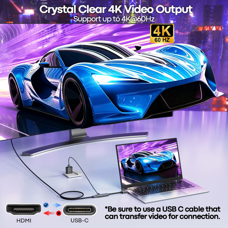 4K60Hz HDMI to USB C Adapter for AR Glasses, Unidirectional Video Converter | HDMI Male Source to USB-C Female display for XREAL One/Air 2 Pro, VITURE Pro, RayNeo Air 4 pro, Switch, Steam Deck,PS4/5,Xbox