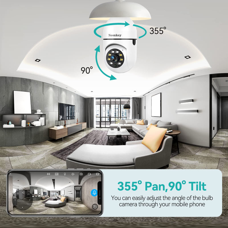 2K/3MP Light Bulb Security Camera, 5G& 2.4GHz WiFi 2 Pack Alexa Home 360° Wireless Security Camera Outdoor, Motion Tracking Detection Alarm,Color Night Vision 2-Pack