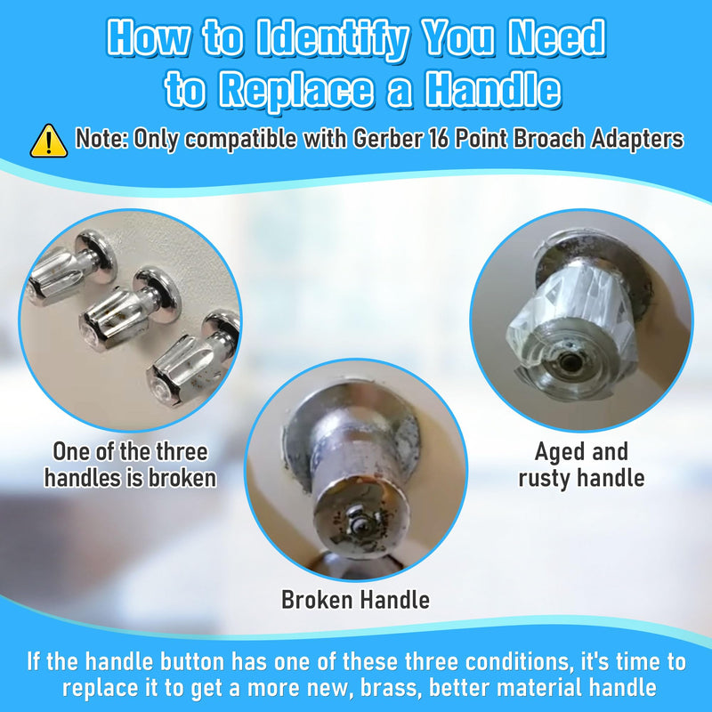 Enhon 3 Piece Shower Knobs Replacement with 3 Adapters Compatible with Gerber 16 Point Broach Bathtub Faucet, Shower Faucet Handles for Short & Long Valve Stems
