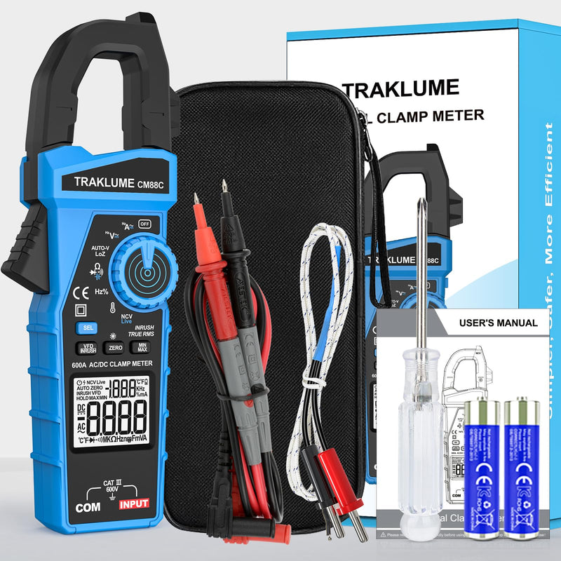 Clamp Meter Multimeter 6000 Counts Amp Meter Clamp AC/DC Current & Voltage Amp Clamp Multimeter Auto-Ranging with Resistance, Capacitance, Frequency, Diodes, Continuity, Temp, NCV, Ammeter Amperimetro AD/DC 600A