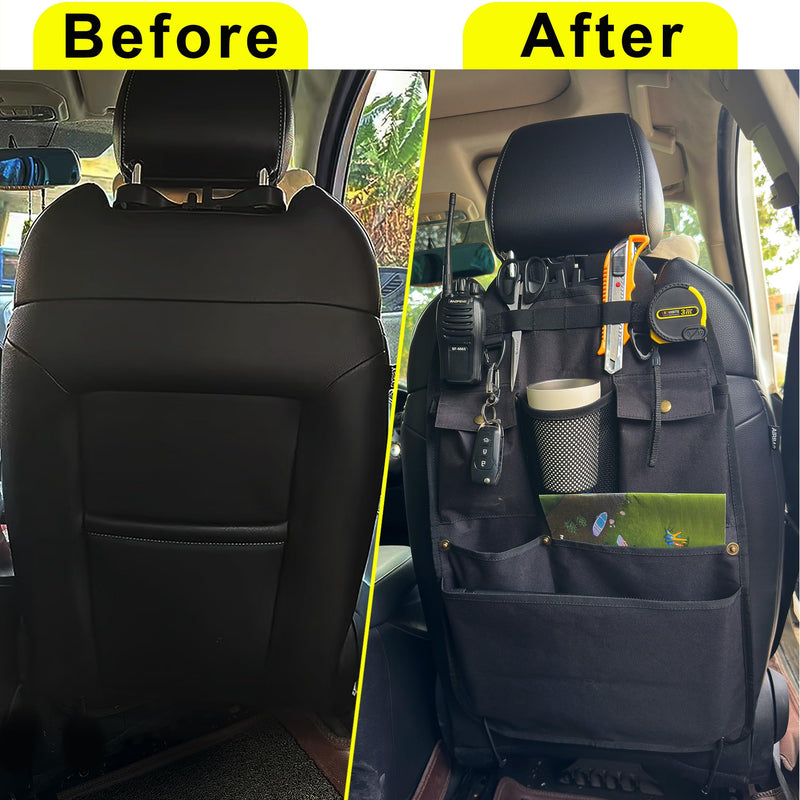 Black Car Seat Back Organizer with Multiple Pockets and Hooks black