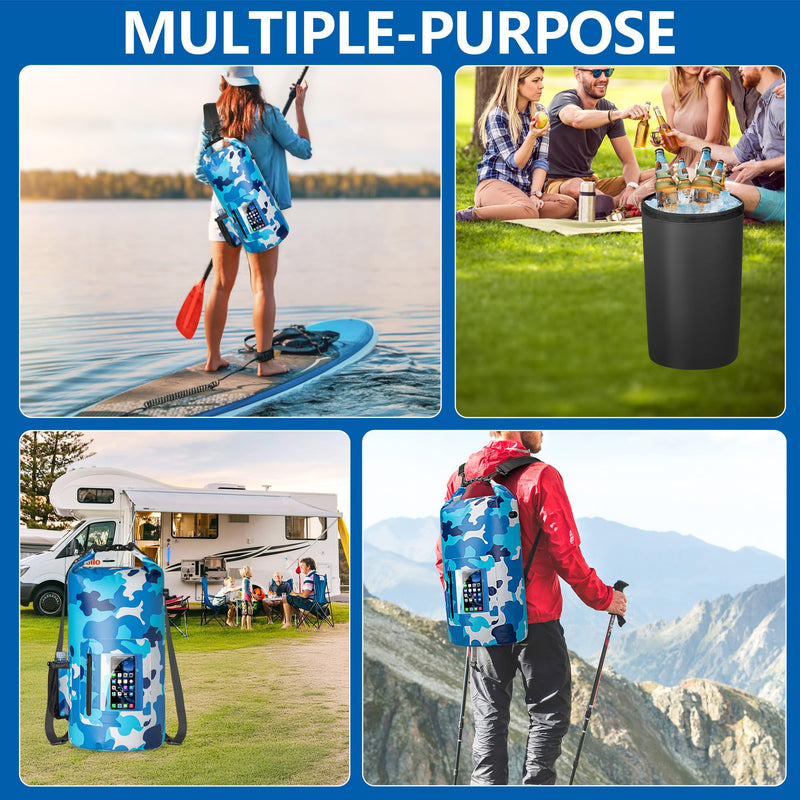 Smasrob 30L Waterproof Dry Bag with 20L Detachable Cooler, Dry Bag Cooler Backpack with Phone Pocket and Bottle Pouch, Suitable for Kayaking, Boating, Camping and Water Activities Blue Camouflage