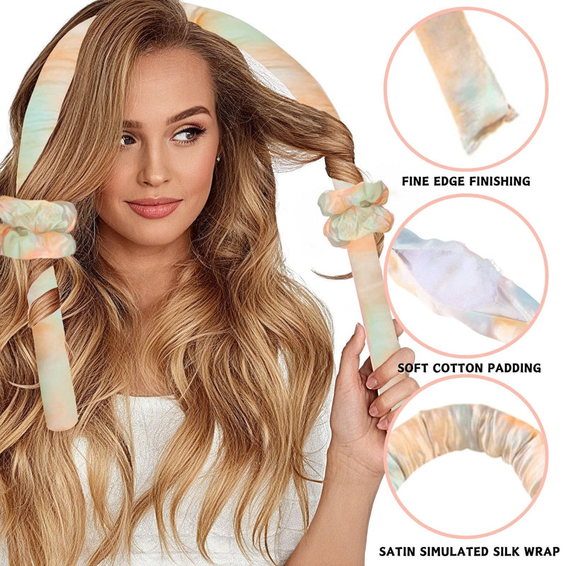 Heatless Curling Set 3 PCS Satin Hair Curler High Resilience | No Heat for Women and Girls, Soft Sleep Rod Overnight Heatless Curlers for DIY Styling Long Hair (Pink Tie Dye, Medium) Pink Tie Dye