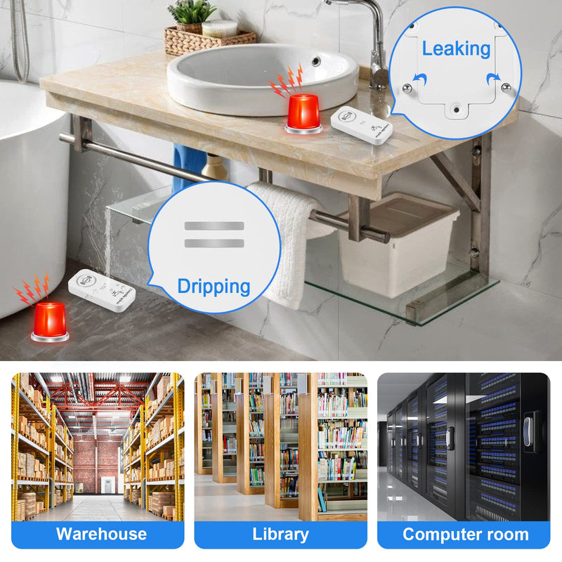 Water Detectors Wireless 90dB Adjustable Audio Alarm Sensor, Sensitive Leak and Drip Alert for Kitchen Bathroom Basement (5 Pack) White-5Pack