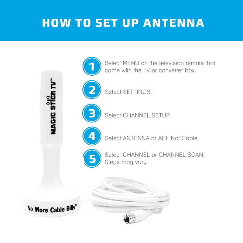 Magic Stick TV MS-50 Model, Signal Booster Antenna for Digital HDTV 1080P HD Channels, 16.5ft Cable, White MS-50 White