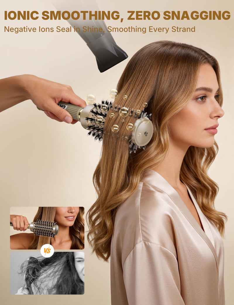 3500W Professional Ionic Hair Dryer with 45mm Round Styling Brush Set, AC Motor Fast Dry Blow Dryer with Diffuser & Nozzles, Hot & Cold Air Salon Hair Dryer for Frizz Control & Long Hair Styling