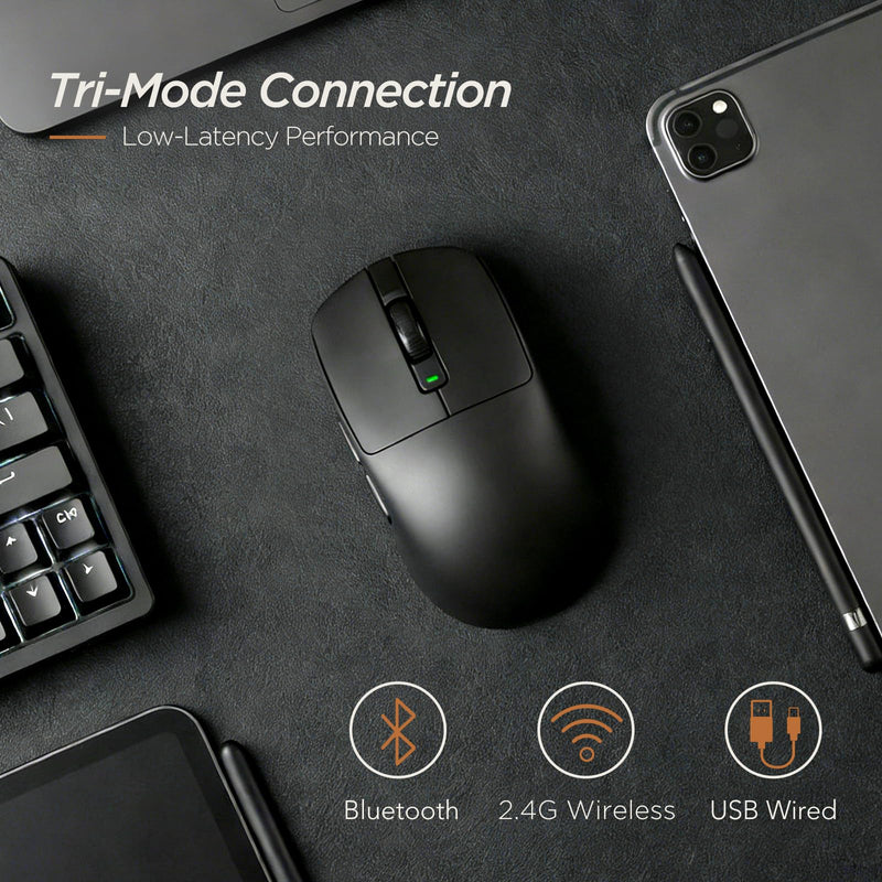 RK ROYAL KLUDGE MO3 Wireless Gaming Mouse, 48g Lightweight PC Mice, Black | Bluetooth/2.4G/Wired Rechargeable Computer Mouse, 5 Programmable Buttons, Gaming Sensor, 6000 DPI, Online Software on Win/Mac