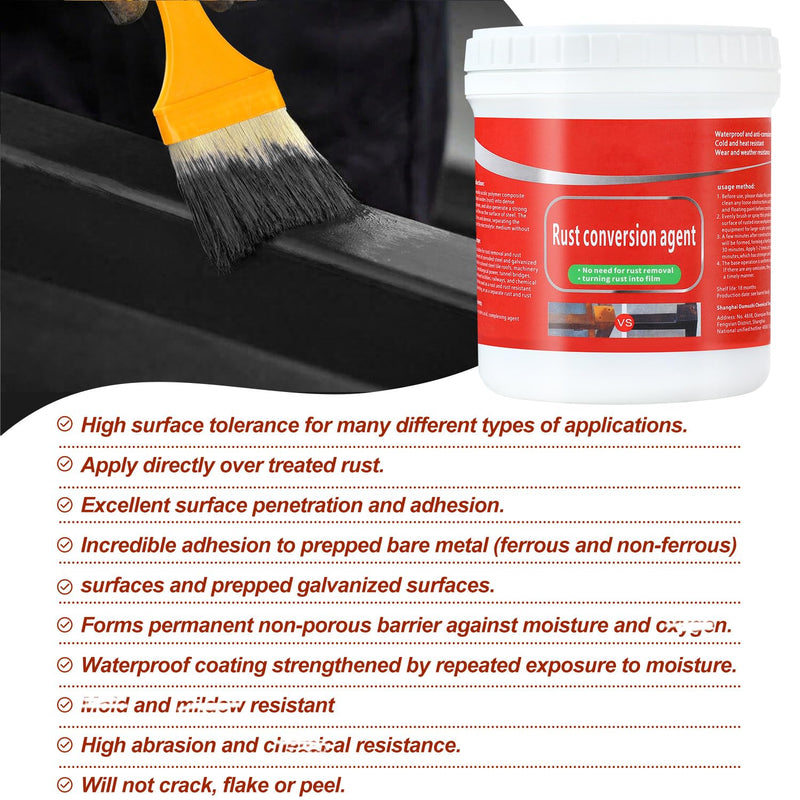 Rust Renovator,Rust Remover for Metal,Rust Converter for Metal,Water-Based Rust Remover for Metal, Rust Removal Converter Metallic Paint with Brush,Multi-Functional Anti-Rust Paint 300g(Black) A