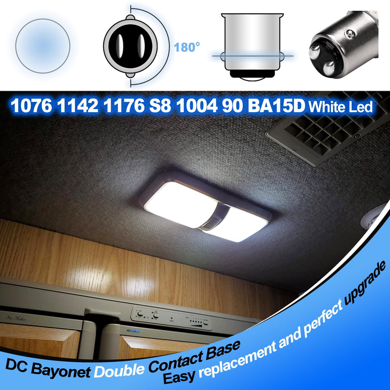 BA15D 12V, 1076 1142 1176 S8 1004 90 LED Bright White 6000K, 3W DC Bayonet Bulb Double Contact for RV Camper Trailer Boat Interior Marine Lights,3 Pack 1142 White