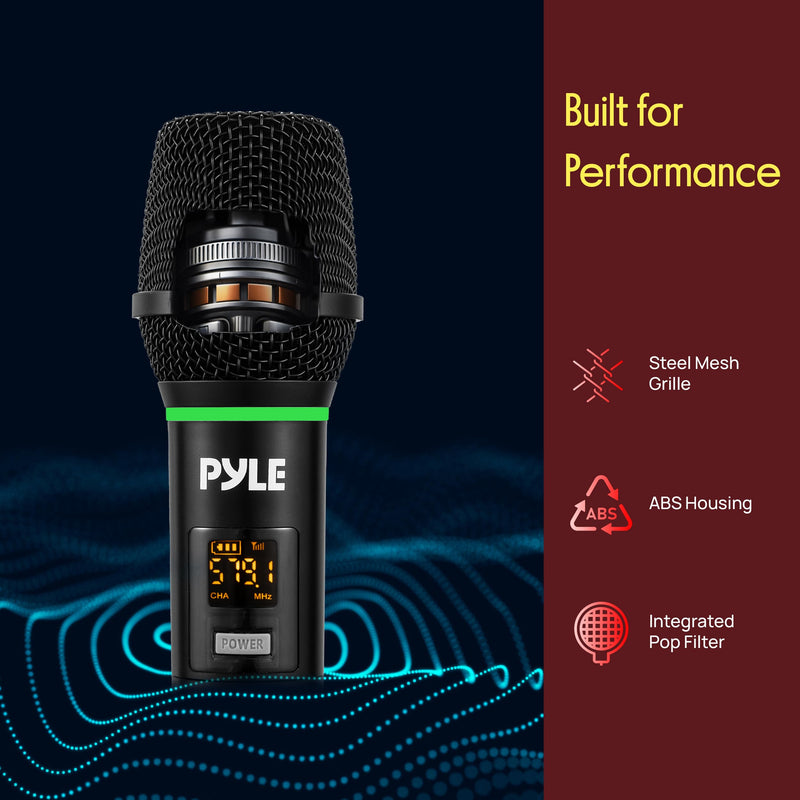 Pyle Professional USB Microphone System - 16-Channel Dynamic Portable Mic with Long-Range Clear Sound, Rechargeable Wireless Microphone for Singing, Stage, Church and Studio Usage Black